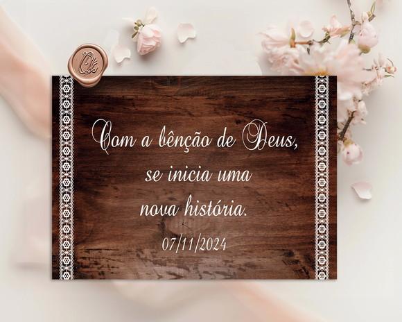 Placa para Noivas - com a Benção de Deus se Inicia Uma Nova