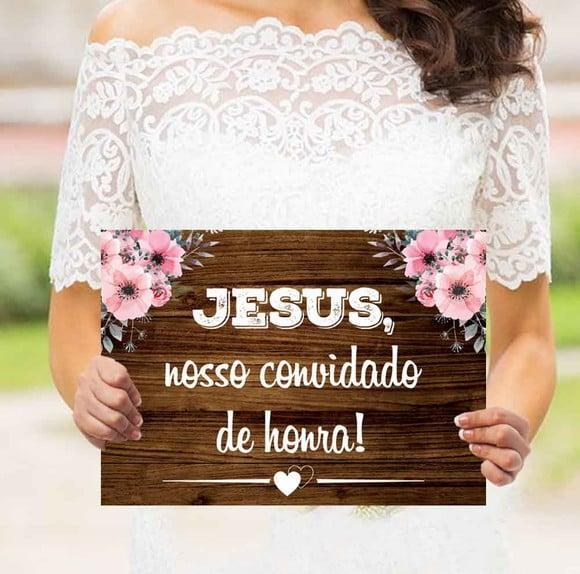 Plaquinha Personalizada para Casamento Jesus Nosso Convidado