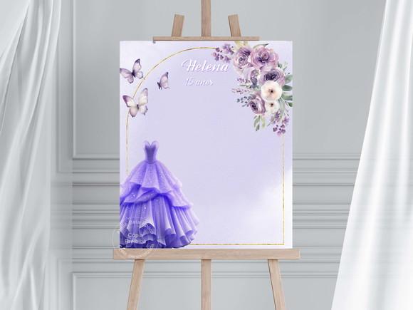 Quadro Assinaturas para 15 Anos - Festa Lilás