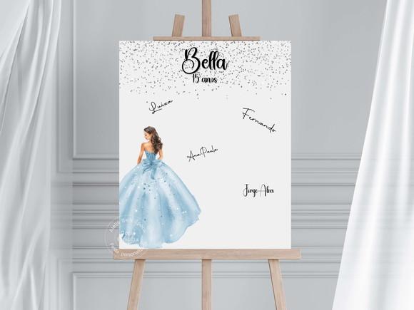 Quadro Assinaturas para 15 Anos - Vestido Azul