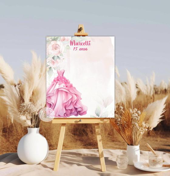 Quadro Assinaturas para Debutante - Vestido Rosa