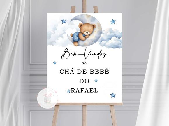 Quadro Bem Vindos Chá de Bebê -ursinho Azul