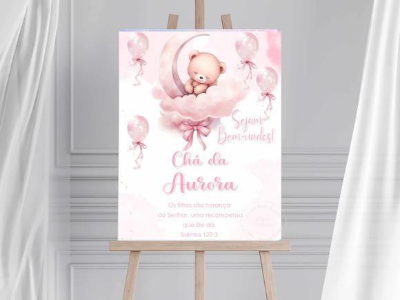 Quadro Bem Vindos Chá de Bebê -ursinha Rosa