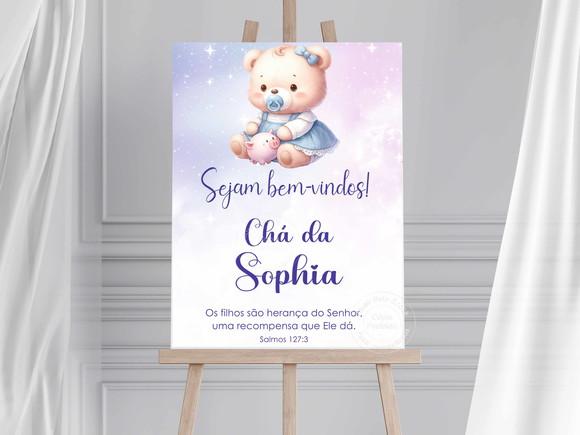 Quadro Bem Vindos Chá de Bebê -ursinha Azul e Rosa