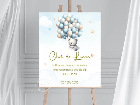 Quadro Bem Vindos Chá de Bebê - Urso Balão