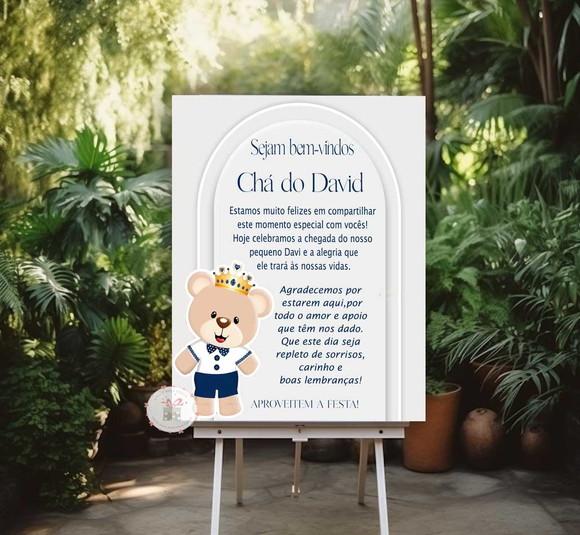 Quadro Bem Vindos Chá de Bebê -ursinho Príncipe