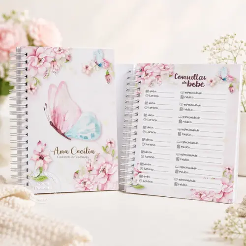 Caderneta de Saúde Personalizada Borboleta Floral - Menina