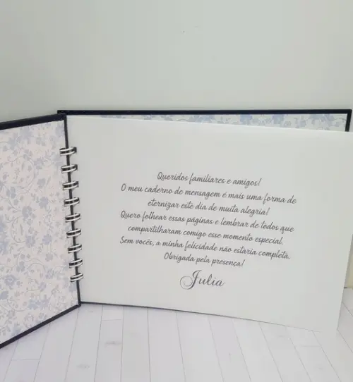 Caderno de Assinaturas e Mensagens -debutante- Floral Branco