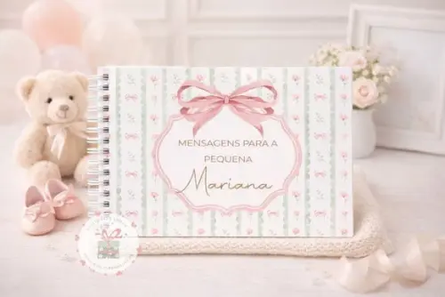 Caderno de Mensagens Personalizado Floral Verde e Rosa