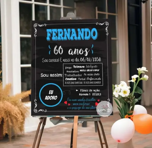 Painel Aniversário Adulto - Chalkboard 80x60