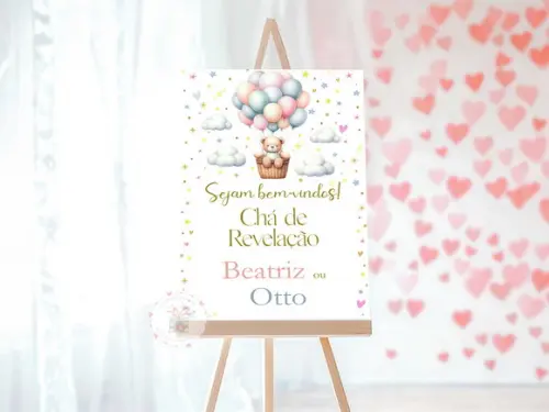 Painel Chá Revelação - Bem Vindos - Urso Baloeiro