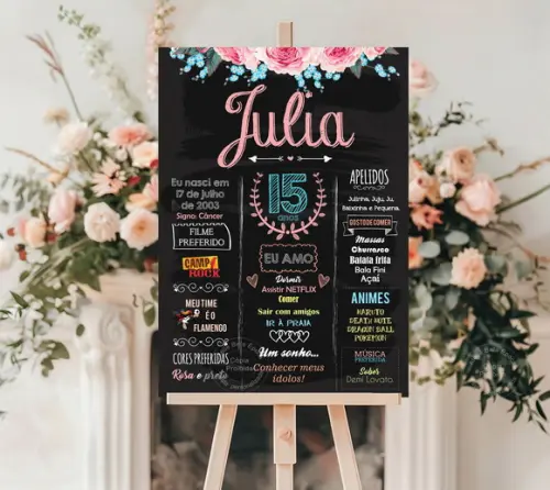 Painel de Aniversário - Chalkboard 15 Anos