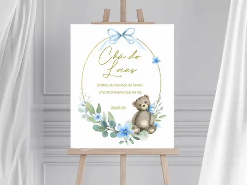 Painel para Chá de Bebê - Urso Azul-