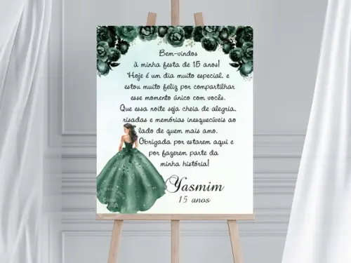 Placa de Boas Vindas - Festa 15 Anos - Decoração Verde