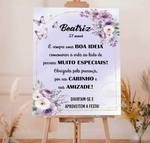 Placa de Boas Vindas - Flores Lilas e Borboletas
