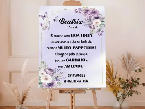 Placa de Boas Vindas - Flores Lilás