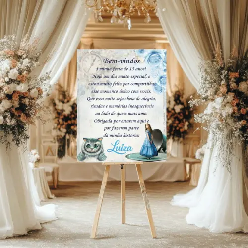 Placa de Boas-vindas 15 Anos Personalizada - Festa Alice