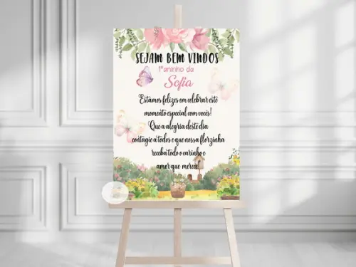 Placa de Boas-vindas Jardim Encantado Personalizada