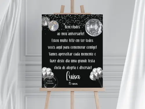 Placa de Recepção Personalizada - Festa Discoteca