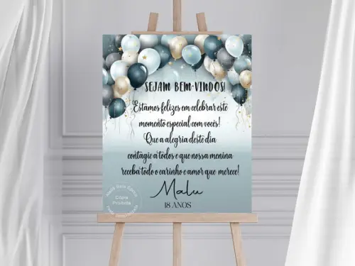 Placa de Recepção Personalizada - Balões