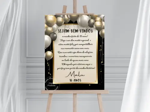 Placa de Recepção Personalizada - Festa Dourada