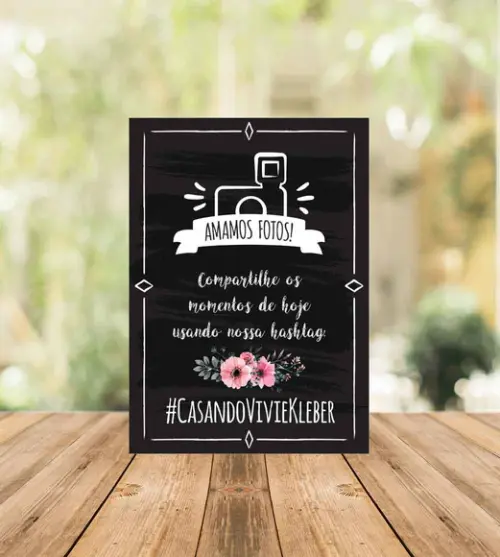Placa Decorativa para Casamento - Hashtag Personalizada