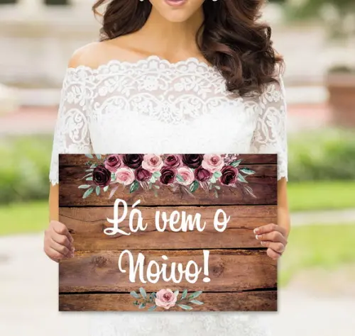 Plaquinhas para Casamento - Lá Vem o Noivo