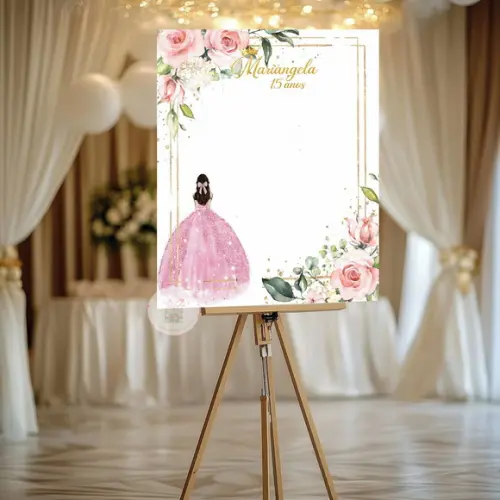 Quadro Assinaturas 15 Anos - Flores Rosas