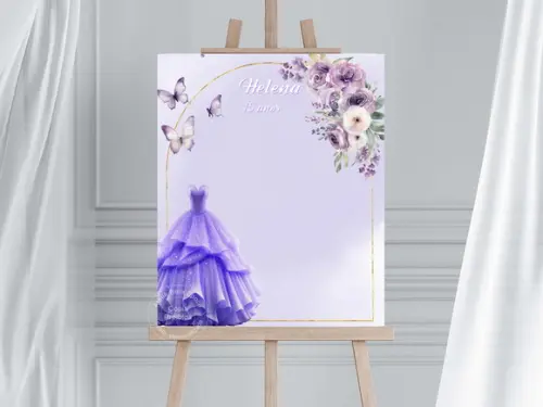 Quadro Assinaturas para 15 Anos - Festa Lilás
