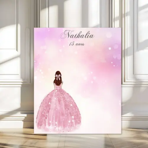 Quadro Assinaturas para 15 Anos - Festa Rosa- Princesa