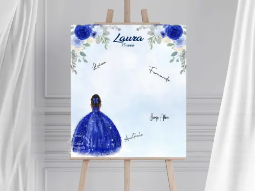 Quadro Assinaturas para 15 Anos - Vestido Azul Royal