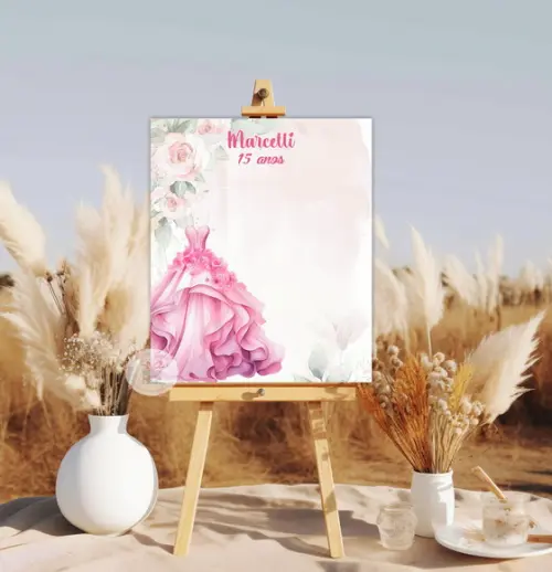 Quadro Assinaturas para Debutante - Vestido Rosa