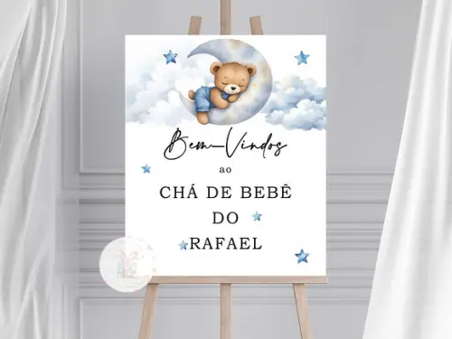 Quadro Bem Vindos Chá de Bebê -ursinho Azul