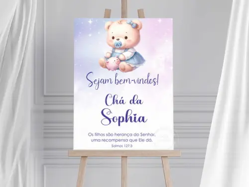 Quadro Bem Vindos Chá de Bebê -ursinha Azul e Rosa