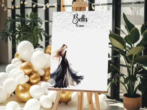 Quadro Assinaturas para Debutante - Vestido Longo Preto