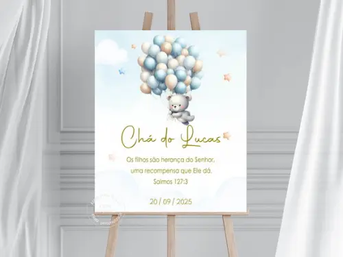 Quadro Bem Vindos Chá de Bebê - Urso Balão