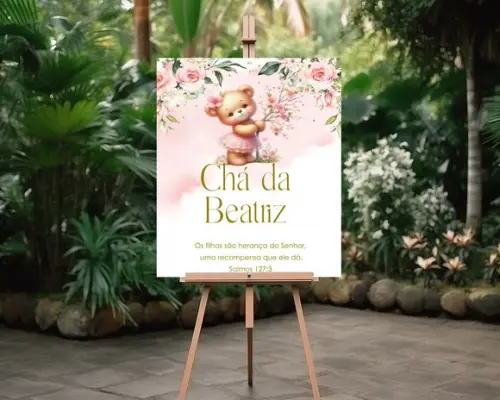 Quadro Bem Vindos Chá de Bebê -ursinha Rosa