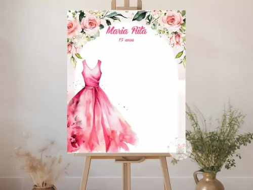 Quadro de Assinatura para Aniversário - Vestido Pink
