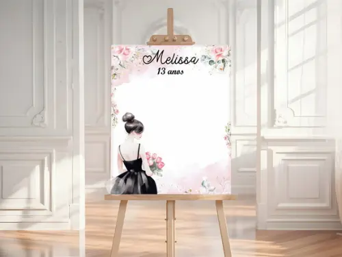 Quadro de Assinatura para Aniversário - Menina com Flores