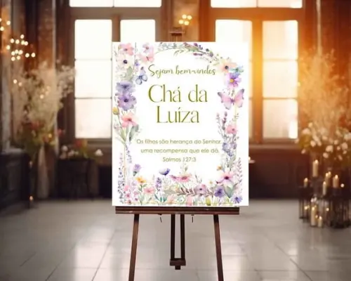 Quadro de Boas-vindas Chá de Bebê - Tema Jardim Borboletas