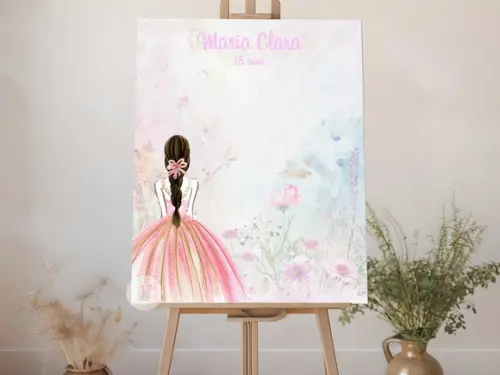 Quadro de Assinaturas para Debutante - Rosa