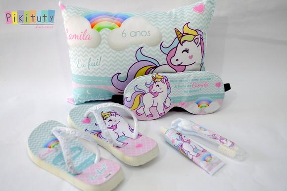 10 Kits Festa do Pijama +chinelo +kit Dental Unicórnio