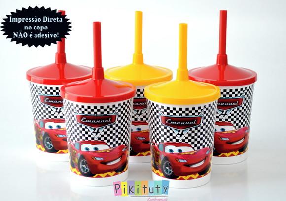 20 Copos c/ Canudo - Carros Disney