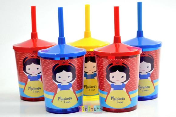 20 Copos c/ Canudo - Branca de Neve