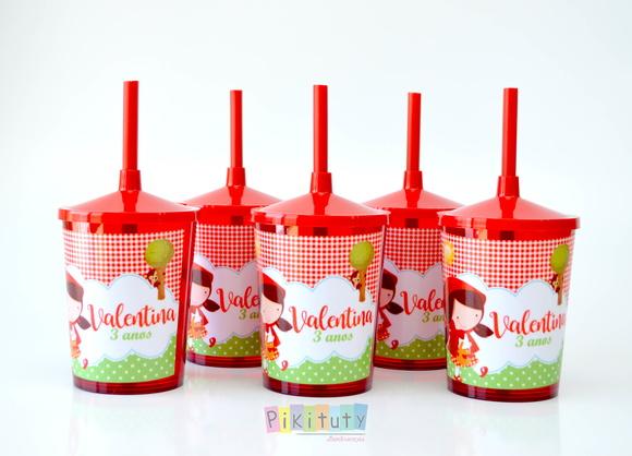 20 Copos c/ Canudo - Chapeuzinho Vermelho