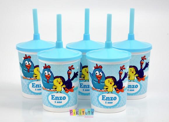 20 Copos c/ Canudo - Galinha Pintadinha