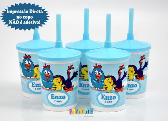 20 Copos c/ Canudo - Galinha Pintadinha