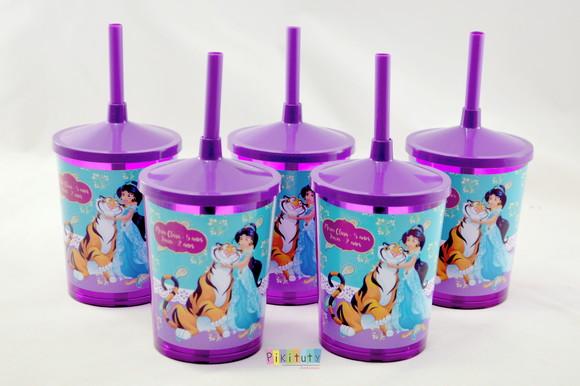 20 Copos c/ Canudo - Jasmine e Aladdin