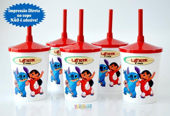 20 Copos c/ Canudo - Lilo e Stitch