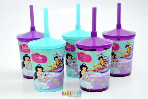20 Copos c/ Canudo - Jasmine e Aladdin